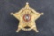 Gold tone â€œDEPUTY / CALDWELL / COUNTY / SHERIFFâ€ marked 5-point Ball Star Badge with red and blu