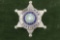 Silver tone 6-point ball tipped Star Badge, marked â€œPATROLMAN / CORSICANA /STATE OF TEXAS, measure