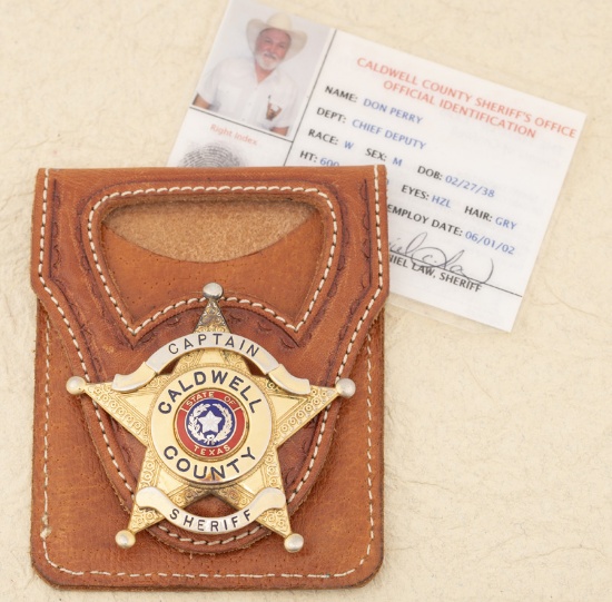 â€œCAPTAIN/ CALDWELL COUNTY/ SHERIFFâ€ marked 5-point Ball Star Badge with leather carrier and Agen