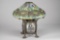 Custom made Tiffany type Bronze and stained glass Table Lamp with leaded and stained glass dragon fl