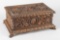 Extremely ornate walnut hand carved Jewelry Box with carved footed base, circa 1900, fully carved on