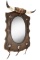 High Quality contemporary leather wrapped Mirror Hatrack with bull horn crest. Unique and decorated