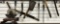 Ten (10) vintage Butcher Tools to include: 1 large Meat Cleaver, 2 shapening Hones, 6 Butcher Knives