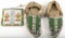 Pair of Plains Indian Beaded Moccasins, showing great age, bead work appears to be intact. Moccasins