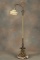 Beautiful antique brass and marble Floor Lamp, circa 1920s, with original embossed pastel pink & gre