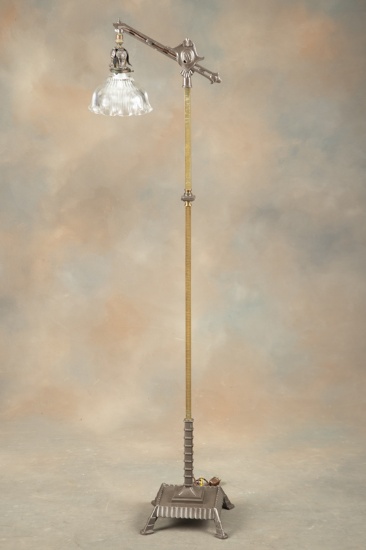 "Rembrandt" marked antique Goose Neck Floor Lamp in original bronze patina, circa 1920s. With unique