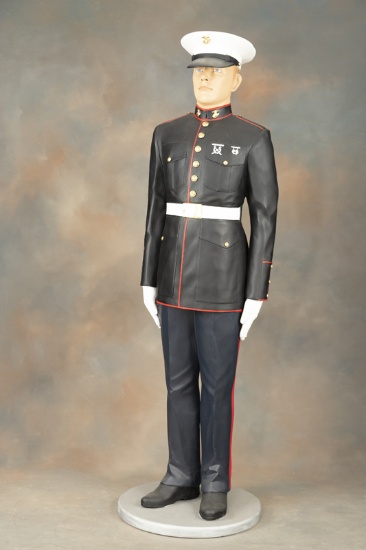 Life size molded, three dimensional Statue of a Marine in full dress uniform, measures  23" base x 7