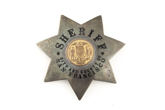 Vintage 7-point Star Badge marked â€œSHERIFF CITY AND COUNTY OF SAN FRANCISCOâ€ with gold tone cent