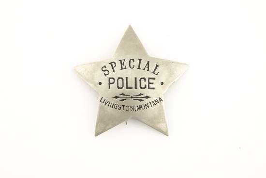 Vintage 5-point Star Badge marked â€œSPECIAL/ POLICE/ LIVINGSTON, MONTANAâ€ has very nice patina, a