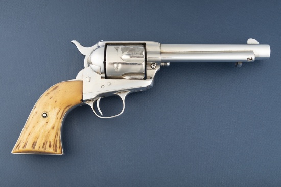 Antique Colt SA Revolver, .38/40 caliber, SN 177613, manufactured 1898, resilvered nickel finish, 5