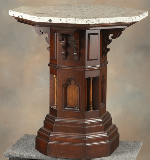 Antique Victorian Walnut Bronze Pedestal, circa 1880, with hexagon granite, removable top. Excellent