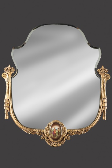Beautiful gold gilt French Style, ornate Hanging Mirror, circa 1920s, measures 28" T x 24" W, with b