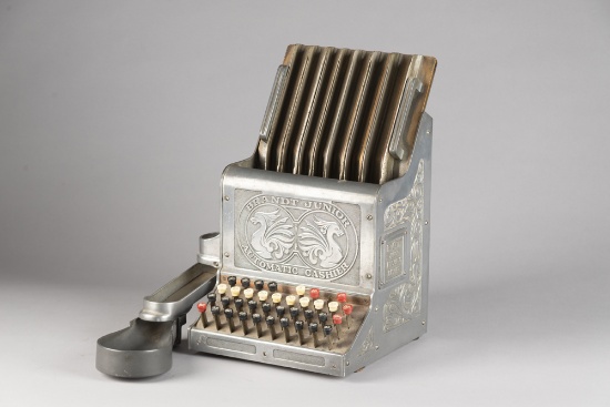 Most unusual metal Coin Changer/Automatic Cashier, in good working order. Will accept one penny up t