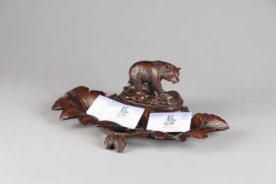 Ornate molded  Business Card Tray with fully embossed Bear, measures 15" L x 8 1/2" W x 5" T. Very d