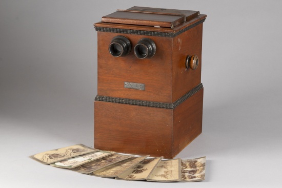 Antique A. Becker's Patent Walnut/ Rosewood Stereo Viewer, circa 1857 with original metal label atta