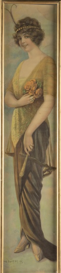 Pair of vintage Yard Long Prints of fancy Ladies, circa 1910-1915, reverse side has advertising for