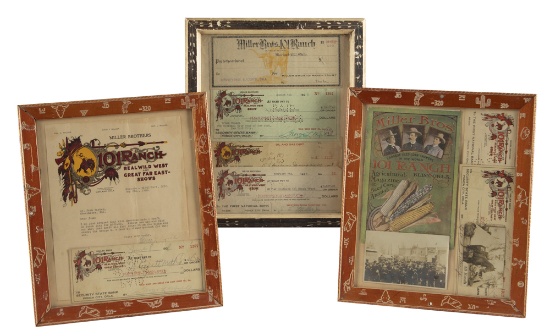 Three frames of vintage Items all pertaining to the 101 Wild West consisting of Cancelled Checks fro