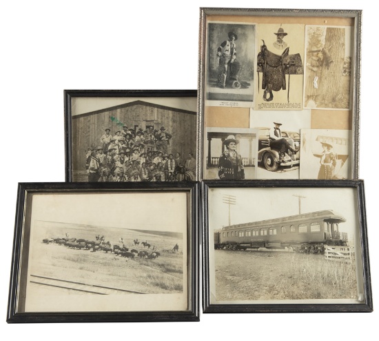 Collection of four frames of Images of 101 Ranch memorabilia. One frame includes three Cowgirls of t