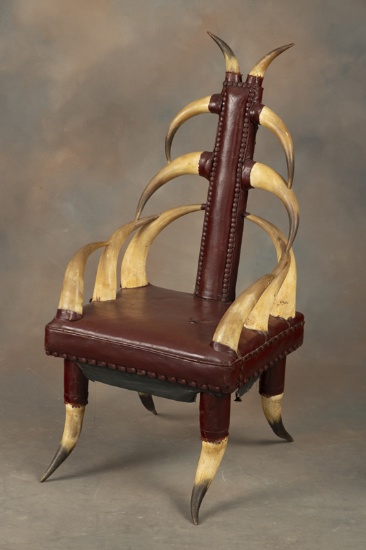 Vintage High Back Horn Chair with 16 horn construction, circa 1900-1920, nice strong structure with