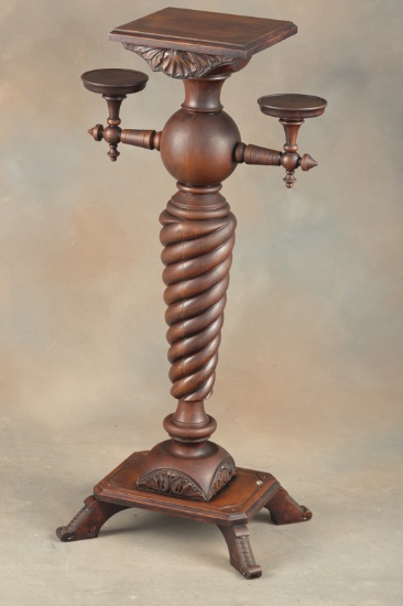 One of a pair of antique walnut Victorian Pedestals, circa 1890, in original estate finish, 38" T x