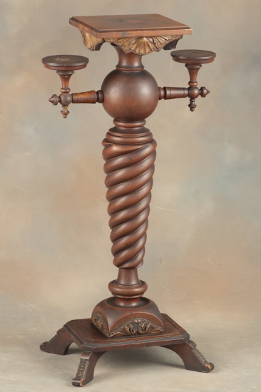 One of a pair of antique walnut Victorian Pedestals, circa 1890, in original estate finish, 38" T x