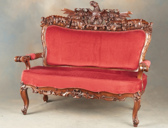 Museum quality carved Settee with fabulous carved winged eagle crest (full body carved front and bac