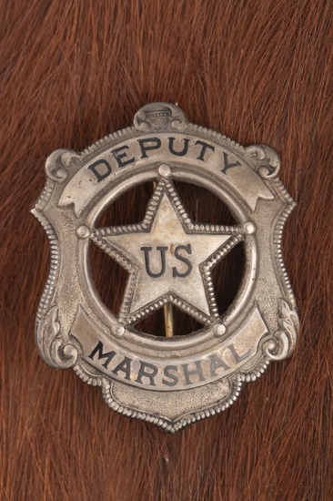 Ornate vintage Shield Badge â€œDEPUTY MARSHALâ€ with cut-out 5-point Star center marked â€œUSâ€. B