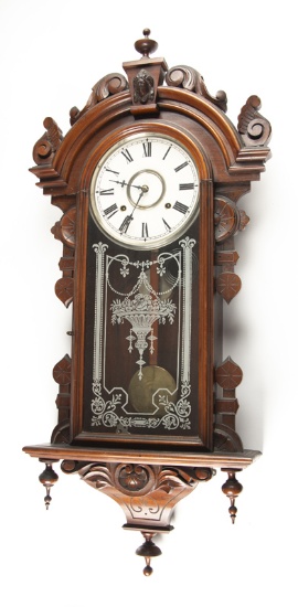 Beautiful American Victorian Wall Regulator Clock, circa 1880s, has 8 day time and strike movement,