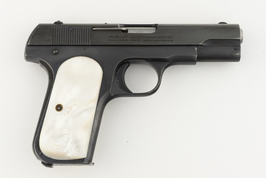 Colt, Model 1908, Semi-Auto Pistol, .380 caliber, SN 91257, blue finish, 3 1/2" barrel, pearl grips,