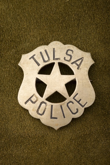 Vintage Shield Star Badge with cut-out 5-point star center marked â€œTULSA POLICEâ€. Has no hallmar