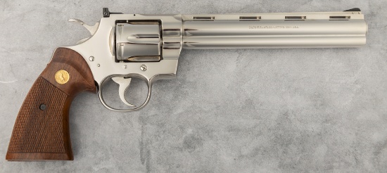 Colt Python Target, Double Action Revolver, .38 SPL caliber, SN LAB943, nickel finish, 8" barrel, or