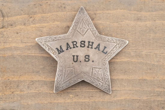Very rare, vintage 5-point Star Badge marked â€œMARSHAL U.S.â€, has detailing around edge of Star,