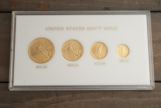 Titled "A Family of Eagles" Limited Issue. A four piece Gold Coin Set dated MCMLXXXVI, (1986) to inc