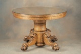 Antique quarter sawn oak Dining Table, circa 1900s, with lion head and claw foot base, 43