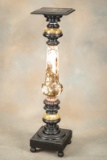 Fantastic and very scarce antique wooden Pedestal with Majolica Column, circa 1910. Center portion o