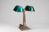 Antique double signed, double shade Emeralite Desk Lamp, circa 1920s, shades are in perfect conditio