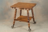 Antique quarter sawn oak Lamp Table with Tiffany Style ball and claw feet. Nice finish and condition