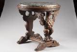 Antique hand carved, marble top, walnut Chair Side Table with fully carved Eagle supports and floral
