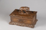 Fancy molded Cigar Box with bear on top of hinged lid, shows fancy workmanship. Excellent condition