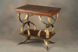Vintage wooden and horn Table, early 1900s, with all matching 20 horn construction. Table measures 2