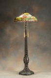 Beautiful antique bronze and leaded glass shade Floor Lamp, circa 1920s, with extremely ornate pierc