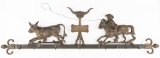 Outstanding brass & iron hanging Butchers Meat Rack, metal rack is iron, crest is cowboy roping a st