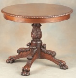 Beautiful antique acanthus carved, claw foot mahogany Game Table with 36