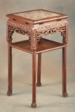 Heavily carved marble top Side Table with inset marble, circa 1920s, measures 32