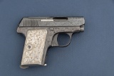 Fine Spanish Pocket Model, Semi-Auto Pistol, 6.35 caliber, SN 6369, blue finish, engraved full cover