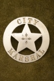 Vintage 5-point cut-out Circle Star Badge marked â€œCITY MARSHALâ€, has nice patina, great center d