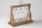 Unique wooden and brass Tantalus (Portable Liquor Case) with three matching crystal decanters with g