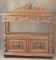 Beautiful antique quarter sawn oak Side Server, circa 1900, with fruit carved doors at base, lion he