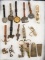 Framed Collection of 17 Items to include 10 Advertising Watch Fobs, 3 Watch Chains with fobs, 2 Pist
