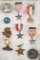 Framed collection of 9 Items to include: (1) Two Tokens marked 